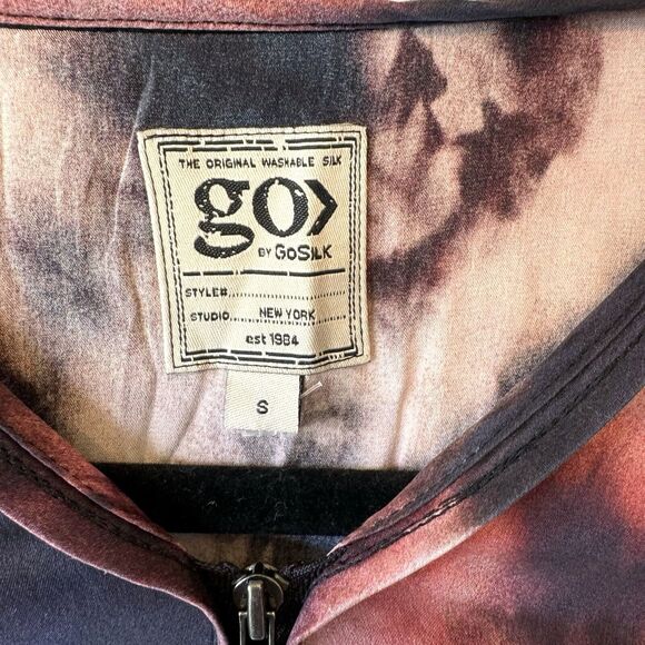 Go Silk Go Zippy Womens‎ Small Zip Front Long Sleeve Top Silk Blend Raw Hem Top - Picture 6 of 12